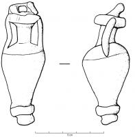 CUB-3001 - Curseur de balance coulé, en forme d'amphore
plomb
Curseur de balance moulé (suspension comprise), en forme d'amphore plus ou moins fidèlement représentée avec son col allongé, ses deux anses et son fonds pointu.