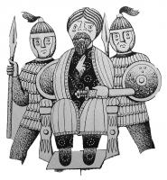 CUS-5001 - Cuirasse à lamelles
fer
Cuirasse composée de bandes horizontales de longues lamelles en tôle, approximativement rectangulaires, souvent aux angles arrondis ou avec un côté échancré, articulées par des paires de trous aux extrémités et souvent au centre.