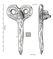 CVC-3008 - Clavette de char
fer
Clavette à tête bilobée possédant parfois une protubérance perpendiculaire et à large tige de section circulaire puis carrée ou plus simplement carrée.