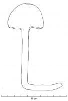 CVC-4001 - Clavette de moyeu de char
fer
Clavette à tête hémi-circulaire ou quadrangulaire à sommet arrondi, sans crochet ; la tige est de section massive, carrée ;  l'extrémité de la tige est généralement coudée pour assurer la fixation de la roue, et on peut observer dans la partie inférieure une zone légèrement encochée, destinée à faciliter le maintien de la clavette à travers l'essieu.