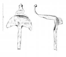 CVC-4007 - Clavette de char
fer
Clavette de char à tête en forme d'ancre, la tige est coudée à angle droit et forme un crochet ouvert, orienté vers le haut et se terminant par un bouton.