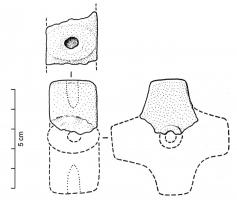 DVD-3001 - Dévidoir
terre cuite
Objet modelé de manière à former une sorte d'étoile à trois ou plus souvent quatre branches, percées de manière à pouvoir être prolongées par des montants. On peut supposer que l'ensemble du dispositif pouvait tourner sur l'axe central, qui est perforé de part en part.