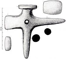 ECL-1001 - Enclume cruciforme
bronze
Petite enclume à deux têtes plates rectangulaires et deux appendices coniques pour la fixation sur un socle et l'enroulement de pièces métalliques sur la queue libre ; perforation centrale