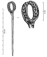 EPG-1012 - Épingle à tête en anneaubronzeTPQ : -900 - TAQ : -750Épingle à tête en anneau plat à décor moulé.