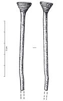 EPG-1087 - Epingle à tête évasée sans renflement 
bronze
Epingle à tête évasée en tronc de cône inversé, ornée de moulures horizontales.