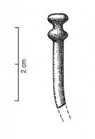 EPG-1097 - Epingle à petite tête vasiformebronzeTPQ : -950 - TAQ : -750Epingle à petite tête vasiforme composée de deux globules et à tige inornée.