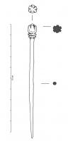 EPG-4517 - Épingle
os
TPQ : 300 - TAQ : 450
Épingle au corps fin et régulier, possédant une tête composée de deux disques séparés par une gorge, surmontés d'une sphère décorée de six encoches régulièrement disposées sur son pourtour.