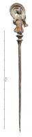 EPG-4618 - Epingle : figure féminine
bronze
TPQ : -30 - TAQ : 200
Epingle au sommet en forme de figurine féminine, un pan du manteau formant un large arc drapé derrière la tête : Fortune ?
