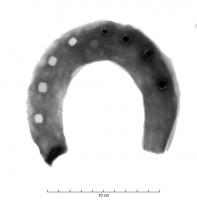 FCH-7001 - Fer d'équidé type Clark 4
fer
Fer dont les rives ne sont pas ondulées, d'une couverture supérieure à 30 mm. Les étampures sont carrées ou rectangulaires courtes, fonctionnant avec clous de tige méplate et tête carrée. On compte trois à quatre étampures par branche.