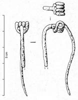 FIB-3874 - Fibule filiforme
fer
TPQ : -75 - TAQ : -40
Fibule filiforme, ressort à 4 spires et corde interne; la tête de l'arc est épaulée, contre les spires, par deux excroissances rectangulaires bien marquées.