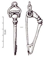FIB-3995 - Fibule à ailettes naissantes Almgren 65
argent
TPQ : -70 - TAQ : -30
Fibule à ailettes naissantes, caractérisée par un arc très coudé à la tête, le sommet étant marqué par une série de nodosités ou protubérances plus ou moins développées, toujours coulées en même temps que l'arc, qui reste de section épaisse vers le pied. Ressort bilatéral à 6 ou 8 spires, corde externe ; porte-ardillon triangulaire (ou trapézoïdal très effilé) ajouré.