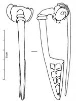 FIB-3999 - Fibule à ailettes naissantes, type Aylesford
fer
TPQ : -60 - TAQ : -40
Fibule à arc tendu, évasé à la tête (
