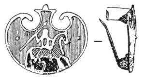 FIB-41402 - Fibule émaillée en forme de pelte
bronze
TPQ : 130 - TAQ : 300
Fibule en forme de pelte, dont le champ émaillé est occupé par un cavalier à droite, brandissant une lance, dont les détails sont également émaillés. Au revers, ressort sur une unique plaquette.