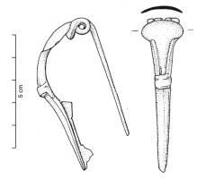 FIB-4480 - Fibule à coquille type Nimègue
bronze
TPQ : -50 - TAQ : 30
Fibule à tête couvrante arrondie, en
