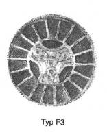 FIB-5255 - Fibule cloisonnée registre central filigranné et pierres Vielitz F3argent, orTPQ : 520 - TAQ : 610Fibule cloisonnée avec registre central composé de demi-cercles en grenat et de filigranes.