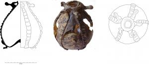 FLA-7001 - Fiole à cordon rubanné
verre
Fiole piriforme à fond repoussé et cordons rapportés pincé, formant quatre protubérances autour du goulot.