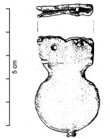 FRT-4023 - Ferret de ceinture
bronze
Ferret de forme circulaire, avec un sommet quadrangulaire généralement encoché au centre, et percé de deux trous de rivets pour la fixation sur la ceinture de cuir; bouton ou fleuron à la base.