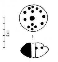 FUS-2001 - Fusaïole bitronconique 
terre cuite
Fusaïole bitronconique, ornée d'impressions.