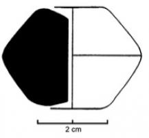FUS-3007 - Fusaïole bitronconique
terre cuite
Fusaïole bitronconique, faces supérieure et inférieure concaves, inornée.