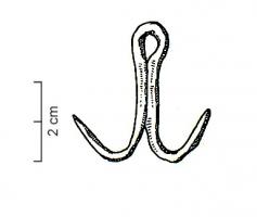 HAM-3004 - Hameçon double
fer
Tige repliée sur elle-même, formant deux extrémités effilées opposées et un anneau de suspension, pointes sans ardillon.