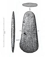 HCH-1011 - Hache plate à bords rectilignes ou convexes
bronze ou cuivre
Hache plate à bords rectilignes ou convexes, de section transversale ovalo-lenticulaire ou ovalo-rectangulaire.