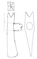 HCH-4019 - Hache
fer
TPQ : -10 - TAQ : 100
Hache à dos et surface inférieure s'élargissant régulièrement en direction du tranchant. L’œil est circulaire et au centre d'un léger renflement. Présence d'une table de frappe bien développée avec un évidement pyramidal.