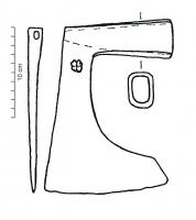 HCH-4023 - Hache
fer
TPQ : -30 - TAQ : 500
Hache à dos droit et surface inférieure nettement plongeante, la douille est plus longue que le tranchant.