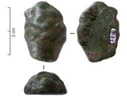 IND-4220 - Applique ?
bronze
Masse oblongue, plate au revers, avec des reliefs indistincts (guirlande ?)