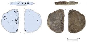 LGT-4023 - Lingot-Tas
plomb
Lingot en plomb entier ou fragmentaire  de section plate ou conique, qui suggère une coulée en positif dans un récipient et sur-lequel  d'évidentes traces d'outils (incisions, marques laméllaires rectangulaires etc...) sont présentent sur les faces actives de l'objet.