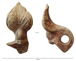 LMP-42154 - Réflecteur de lampe : feuille ovale
terre cuite
TPQ : 50 - TAQ : 200
Réflecteur de lampe en forme de feuille ovale, creusée au centre pour former deux lobes nervurés, nettement séparés par un creux, terminée par un bouton.