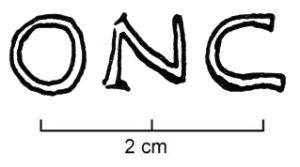 LMP-42545 - Lampe de firme : Q.N.C
terre cuite
TPQ : 100 - TAQ : 200
Lampe de firme, sous le fond, marque moulée en relief : Q.N.C