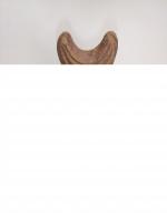 LMP-4459 - Lampe Loeschcke III à deux becs 
terre cuite
TPQ : 50 - TAQ : 150
Lampe à double long bec à ogive et volutes internes. Disque vierge. Argile noisette, engobe marron; base plate. Anse à réflecteur en forme de croissant de lune.