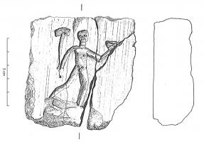 MOU-4055 - Moule : statuette, Sucellus
pierre
Moule en marbre représentant Sucellus, debout, nu, de manière schématique, le maillet dans la main droite et une forme évasée dans la main gauche que l'on peut interpréter comme l'olla.