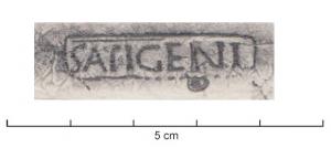MRT-4007 - Jatte ou mortier : SATIGENI
terre cuite
Jatte ou mortier à lèvre épaissie et déversée ; bec verseur ; marque estampée près du bec : SATIGENI (traces d'encadrement).