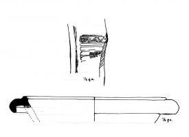 MRT-4019 - Jatte ou mortier : VALIIRI palma
terre cuite
Jatte ou mortier à lèvre épaissie et déversée ; bec verseur ; marque estampée près du bec et perpendiculaire au bord : VALIIRI (en lettres rétrogrades), palma.