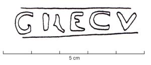 MRT-4060 - Jatte ou mortier : GRECV ou GRAECVS·F
terre cuite
Jatte ou mortier à lèvre épaissie et déversée ; bec verseur ; marque estampée sur le bec : GRECV ou GRAECVS.F ou GRAIICVS.F.