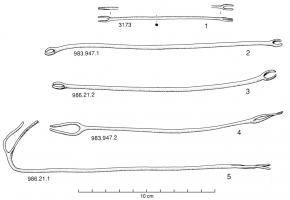 NVT-4001 - Navette à filet
bronze
Navette à filet constituée d'une tige filiforme, dont les deux extrémités sont pourvues de deux appendices recourbés l'un vers l'autre, et toujours placés sur deux plans perpendiculaires entre eux. Outil servant à ramender un filet.