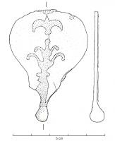 PDH-4058 - Pendant de harnais
bronze
Pendant de harnais foliacé, muni d'un bouton de lest; décors incrustés.