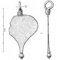 PDH-4072 - Pendant de harnais à charnière
bronze
TPQ : 1 - TAQ : 100
Pendant de harnais foliacé, à lest biconique; suspsension assurée par le fil étiré au sommet de l'objet et noué en boucle.