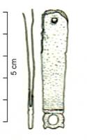 PDH-4145 - Extrémité de lanière
bronze
TPQ : 50 - TAQ : 150
Objet composé de deux languettes quadrangulaires traversées par un plusieurs rivets et se rejoignant à l'extrémité pour former un anneau circulaire pourvu de deux petites protubérances latérales.