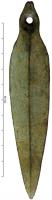 PDQ-1039 - Pendeloque
bronze
Pendeloque de forme lancéolée, à extrémité rétrécie et percée pour former un anneau de suspension ; légère arête médiane.