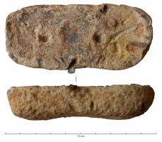 PDS-4431 - Poids ovale (section ovale aplatie) : 2 livres
plomb
Poids de forme approximativement ovale, à bords obliques ou arrondis, marqué de 2 points pour 2 librae (654,9 g).