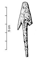 PFM-3005 - Pointe de flèche de type Ephyra
fer
Armature lancéolée, de forme triangulaire étirée à ogivale, prolongée par une tige formant une soie effilée.