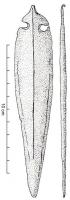 PGD-1019 - Poignard à 2 rivets
bronze
Poignard d'aspect lancéolé, à soie arrondie et deux trous de rivets, terminée par une courte languette recourbée ; lame très aplatie renforcée par une nervure centrale, à bords biseautés.