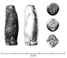 PNT-4003 - Poinçon pour moule de lampe
terre cuite
Poinçon modelé en argile, avec une poignée de préhension et à l'opposé un motif en relief, bien dégagé pour pouvoir être impressionné dans un moule (plâtre ou argile crue).