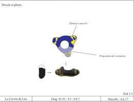 PRL-3554 - Perle annulaire gracile à décor bourgeonnant et spirales
verre
Perle annulaire gracile (D. perforation > D. section) à décor bourgeonnant (3 à 6 bourgeons alignés) orné de fil jaune opaque appliqué en spirale.