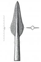 PTL-1019 - Pointe de lance à douille longue
bronze
Grande pointe de lance (longueur totale comprise entre 20 et 37 cm), inornée, à douille longue, à deux perforations latérales; la partie de la douille située entre les aillerons est carénée.