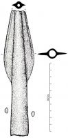 PTL-1020 - Pointe de lance à douille longue
bronze
Grande pointe de lance (longueur totale comprise entre 20 et 37 cm), inornée, à douille longue, à deux perforations latérales.