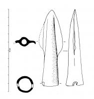 PTL-1030 - Pointe de lance à douille longue
bronze
Pointe de lance de petite taille (longueur totale inférieure à 12 cm), à douille longue plus ou moins conique, inornée.