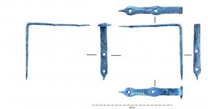 RFC-4016 - Renfort rubanné simple
fer
Renfort d'angle, en simple bande plate, terminaisons en pointe triangulaire ou foliacée. Clous de fixation.